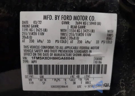 2022 Ford Explorer Xlt from USA, damaged, VIN 1FMSK8DH8NGA68848